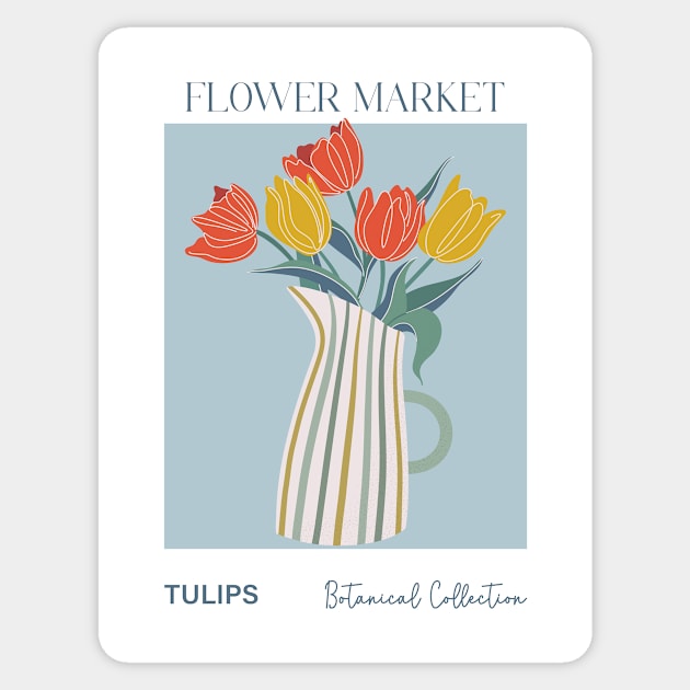 Trendy botanical print with bunch of tulips Sticker by DanielK